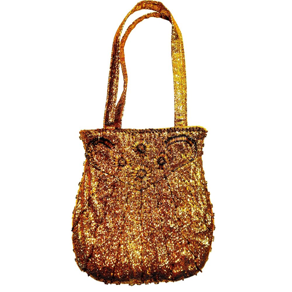 Gold Beaded Evening Bag Vintage 60s Hong Kong Soft Pouch Style Glam Mob Wife MCM